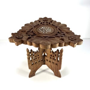 Vintage Hand Carved 12&quot; Tall Indian Folding Side/Plant Table