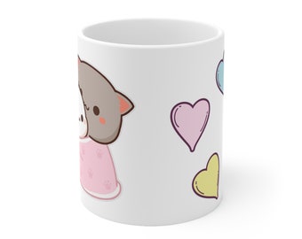 Peach and Goma Cats | Cute Mochi Cats, PeachLovesGoma Ceramic Mug 11oz, Cute Ceramic Cat Mug, Cat Lover Mug, Cat Lover Gift, Couple Gift