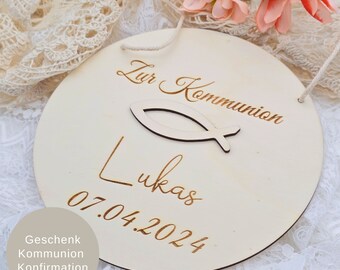 Geschenk zur Kommunion, personalisiertes Holzschild mit Name, Konfirmationsgeschenk personalisiert, Deko Kinderzimmer, Geschenk Taufe