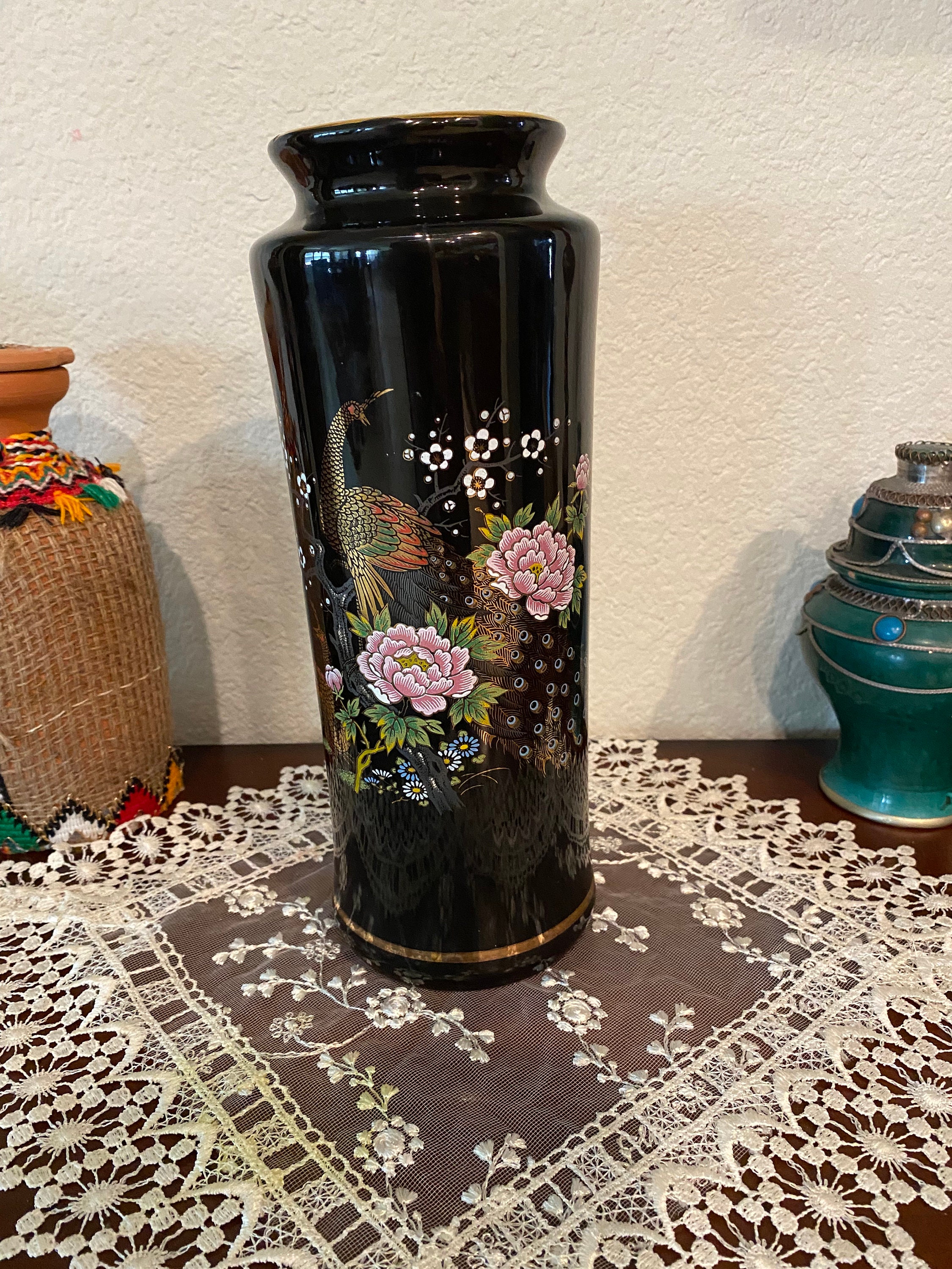 Handpainted Peacock Vase – Carolina K