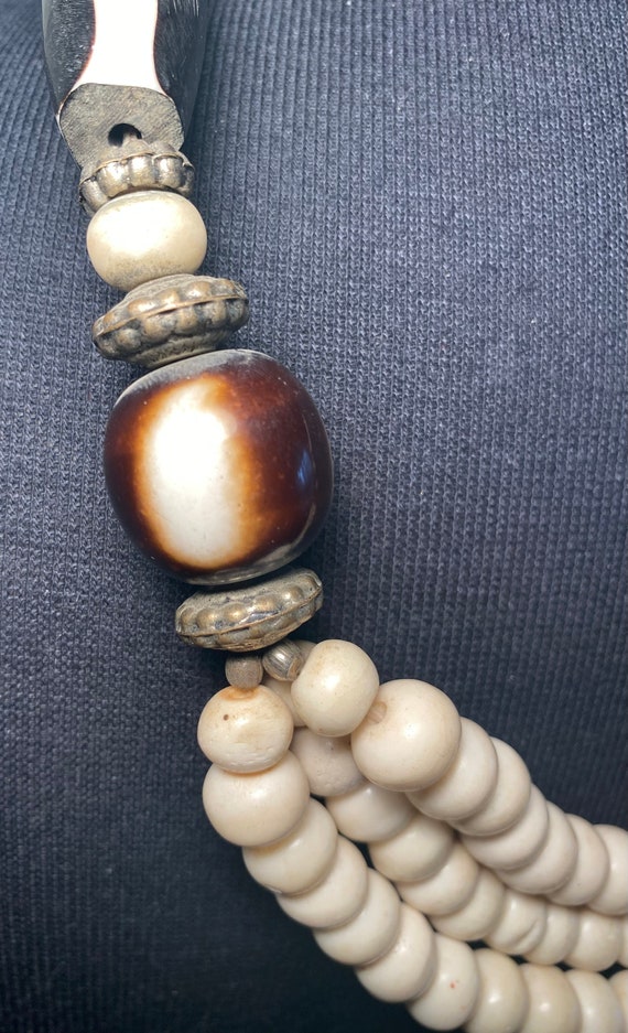 Vintage Authentic Bone Beaded African Handmade Ne… - image 4