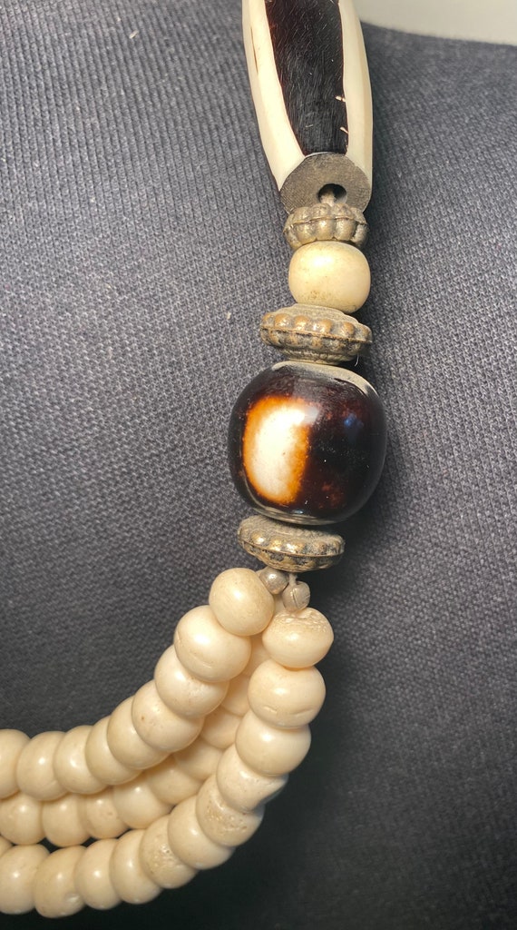 Vintage Authentic Bone Beaded African Handmade Ne… - image 2