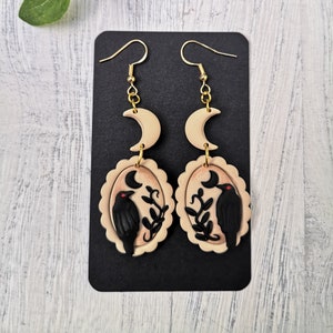 Raven and Moon Moody Earrings | Handmade Polymer Clay Earrings | Witchy | Magic | Autumn | Halloween