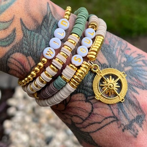 Travel adventure Boho Neutral Heishi Bracelet Pack | Clay Bead Bracelets | Gift for Kids