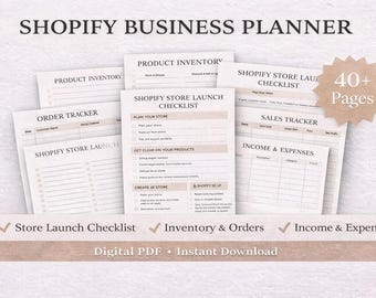 Shopify Planner | Business Planner and Store Launch Checklist | E-Commerce Organizer, Inventory, Orders & Finance Tracker | Digital PDF