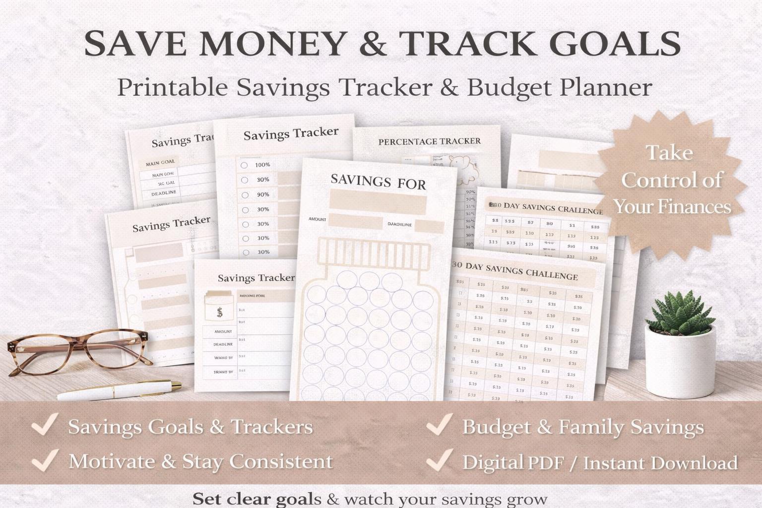 Savings Tracker Printable | Money Saving Challenge and Budget Planner ...