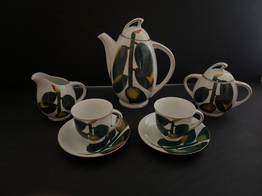 Ohata China Made in Japan Rubber Tree Tea Set Two Demitasse Etsy