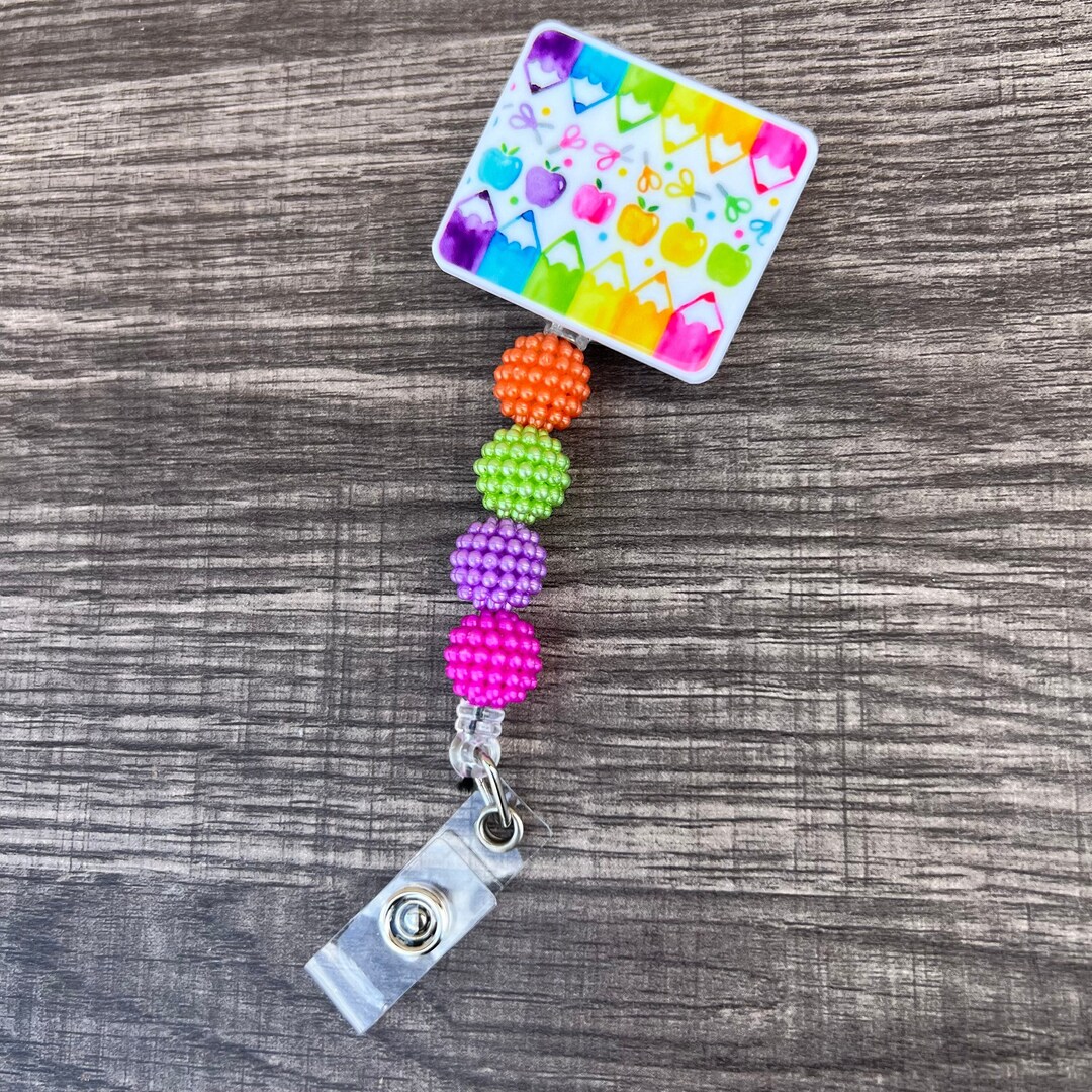 School Badge Reel Beaded School Badge Reel School Staff Badge - Etsy