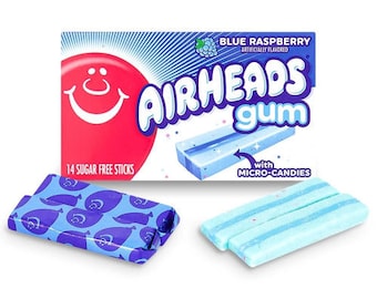 Airheads Sugar Free Gum With Micro Candies - Blue Raspberry - 14 Stick