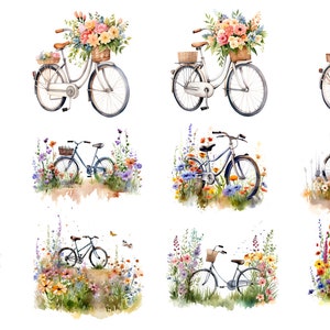 Bicycle Flowers 12 PNG Bundle | Watercolor Bicycle Flowers | Clipart | Digital Art