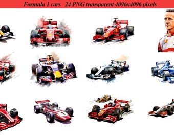 F1 Autos Bundle 24 PNG | Formel 1 Clipart | Aquarell F1 Autos | Retro F1 Autos | Digitale Kunst