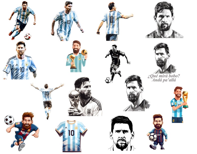 May include: A collage of images featuring a soccer player wearing a light blue and white striped jersey with the number 10 on it. The player is shown in various poses, including dribbling the ball, celebrating a goal, and holding the World Cup trophy. The text "&iquest;Qu&eacute; mir&aacute; bobo? Anda pa' all&aacute;" is also included in the image.