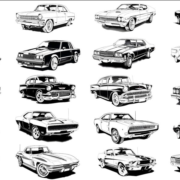Muscle Cars Bundle 36 PNG + SVG | American Muscle Cars SVG Clipart | Classic Muscle Cars png