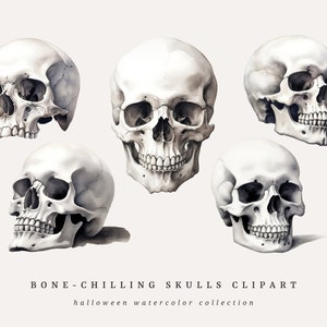 Halloween Watercolor Clipart - Bone-Chilling Skulls