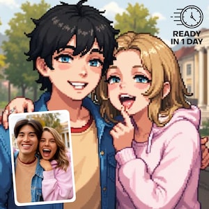 Custom Anime Pixel Art Portrait from Photo, Same Day Delivery, Retro Gamer Style Gift, Printable Personalized Digital Pixel Drawing
