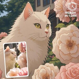 Custom Ghibli Style Pet Portrait from Your Photo, Studio Ghibli Inspired Animal Drawing, Personalized Anime Pet Art, Printable Digital Gift