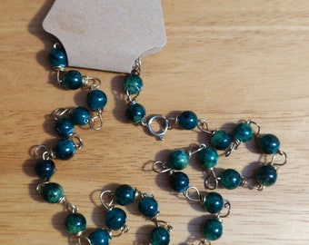 OOAK green and black marbled plastic beaded necklace