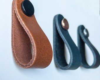 Leather handle, drawer handles, leather pulls, cabinet pulls, cabinet handles, decorative drawer pulls, round edge