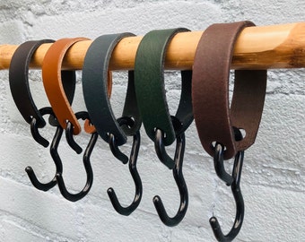 Leather S-hook / Coat hook / Wardrobe hook