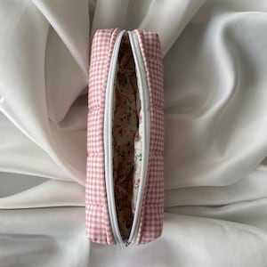 Pink Gingham Pencil Case, Coquette Pen Case, Floral Pencil Pouch, Handmade Pink Floral Pencil Case, Handmade Floral Pen Bag MeryyHandmade