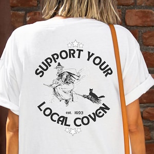 Support Your Local Coven T-Shirt: Comfort Colors Black Cat Witchy Halloween Tee