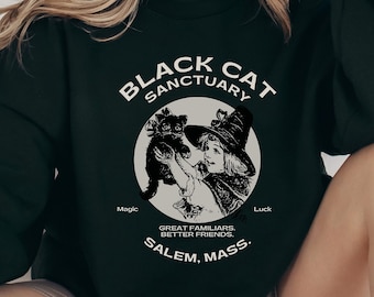 Vintage Black Cat Halloween Sweatshirt: Retro Salem Witchy Sweater