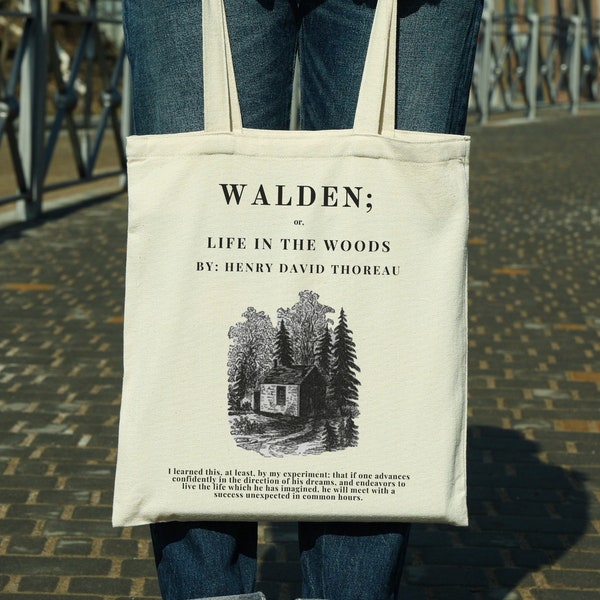 Walden by Henry David Thoreau Canvas Tote Bag Library Book Bag Light Academia Naturalist Book Lover Gift ELA Teacher Gift Librarian