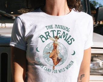T-shirt bébé Artemis Y2K déesse grecque, chemise de camp d'été d'Artémis pour femmes sauvages, féministe de la mythologie grecque Light Academia