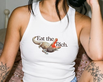 Eat The Rich Alligator Tank Top - 90s Leftist Women's Racer Crop Tank