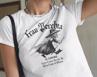 Frau Perchta Shirt, Cropped 90s Tshirt  Krampus Solstice Shirt Berchta Percht Alpine Folklore Winter Crone