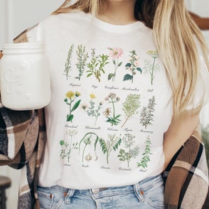 Herbology Shirt, Medical Herbs Chart Sweater, Green Witch Shirt, Coquette Cottage Core Clothes, Plant Lover Gift, Gardener Fairycore Gift