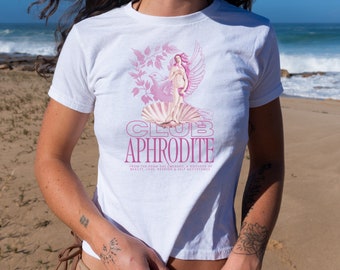 Club Aphrodite Y2K Baby Tee Light Academia Greek Mythology Goddess Feminist Cottage Core Coquette Shirt Ocean Inspired Style Renaissance