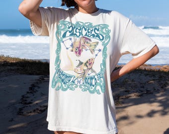Pisces Shirt: Comfort Colors Tshirt Zodiac Gift Hand Drawn Astrology The Fish Water Sign February 17 to March 22 Birthday