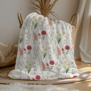 Personalized Birth Month Flower Blanket: Grandma&#39;s Garden Velveteen Throw