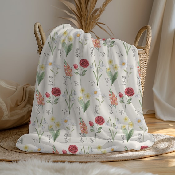 Personalized Birth Month Flower Blanket: Grandma's Garden Velveteen Throw