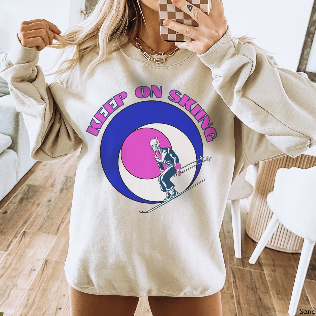Sweat-shirt Col Rond Rétro Fun Avec Motif Skis - Neuf Avec étiquettes, Unisexe