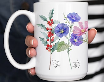 Personlig födelseblomsmugg: Anpassad mormorspresent från barnbarn
