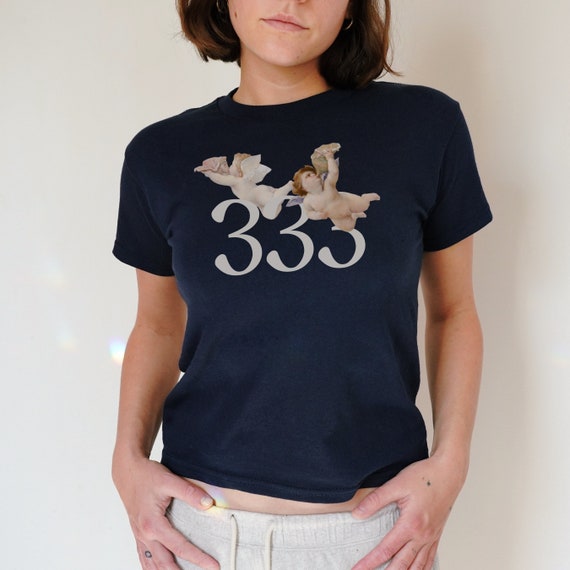 【threetimes】25ss 333 Angel tee 333 Angel Numbers Y2k Baby Tee Cute Cherub Angel Shirt