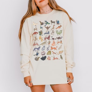Medieval Creatures Shirt Long Sleeve Comfort Colors Illuminated Manuscript Animals Bestiary Mythology Manticore Dragon Renaissance Shirt