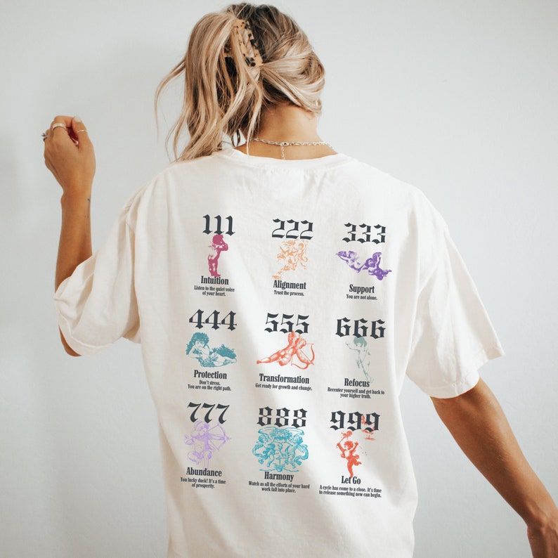 Angel Numbers Comfort Colors Shirt: Vintage Cherub Aura, Spiritual Gift ...