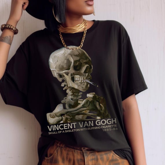 ◆豪華海外アーティスト　直筆サイン入りTシャツ　soul camp 2015◆ Van Gogh Skull Comfort Colors T-shirt: Dark Academia Art History