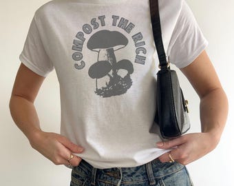 Compost The Rich Shirt cropped T-shirt uit de jaren 90 Antimiljardair mensen overwinst The Only Minority Milieuactivist Eat The Rich