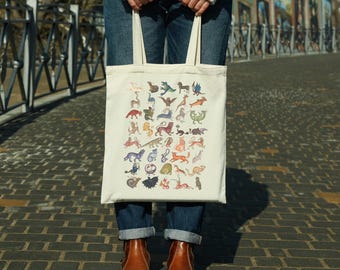 Bolsa de tela Bestiario Medieval: Dragón y Mantícora Renacentistas