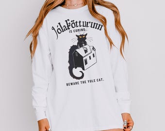 Jolakotturinn Yule Cat Long Sleeve Shirt - Icelandic Christmas Folklore Krampus Winter Solstice