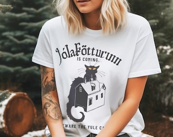 Yule Cat Shirt: Jolakotturinn Icelandic Folklore Christmas Krampus Cat Unisex Tee