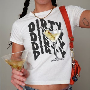 Dirty Martini Shirt Y2K Baby Tee 90s Tshirt Crop Top Bachelorette Stuff Tini Time Retro Tee Signature Cocktail Olive Shirt Martini Lover