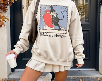 Nikolo and Krampus Sweater, Unisex Sweatshirt Vintage Yule Krampus Pagan Solstice Christmas Sweater