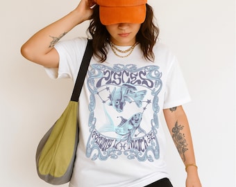 Pisces Shirt: Comfort Colors Blue Zodiac Gift Hand Drawn Astrology The Fish Water Sign February 17 March 22 Birthday
