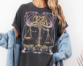 Libra Shirt: Comfort Colors Tshirt Zodiac Gift Astrology The Scales Air Sign September 22 October 24 Birthday Present Hand Drawn
