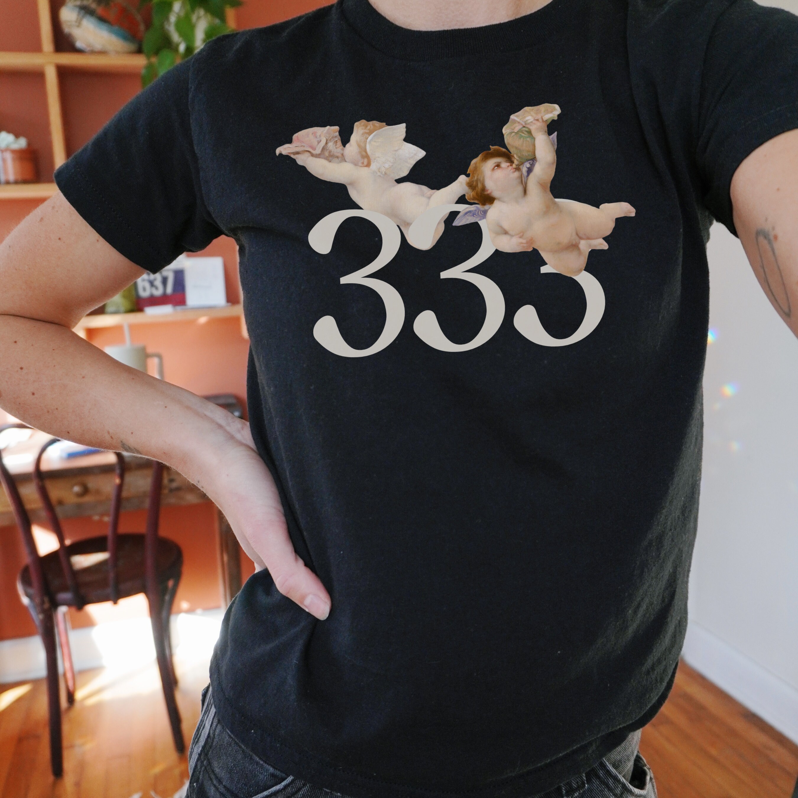 333 Angel Numbers Y2k Baby Tee Cute Cherub Angel Shirt